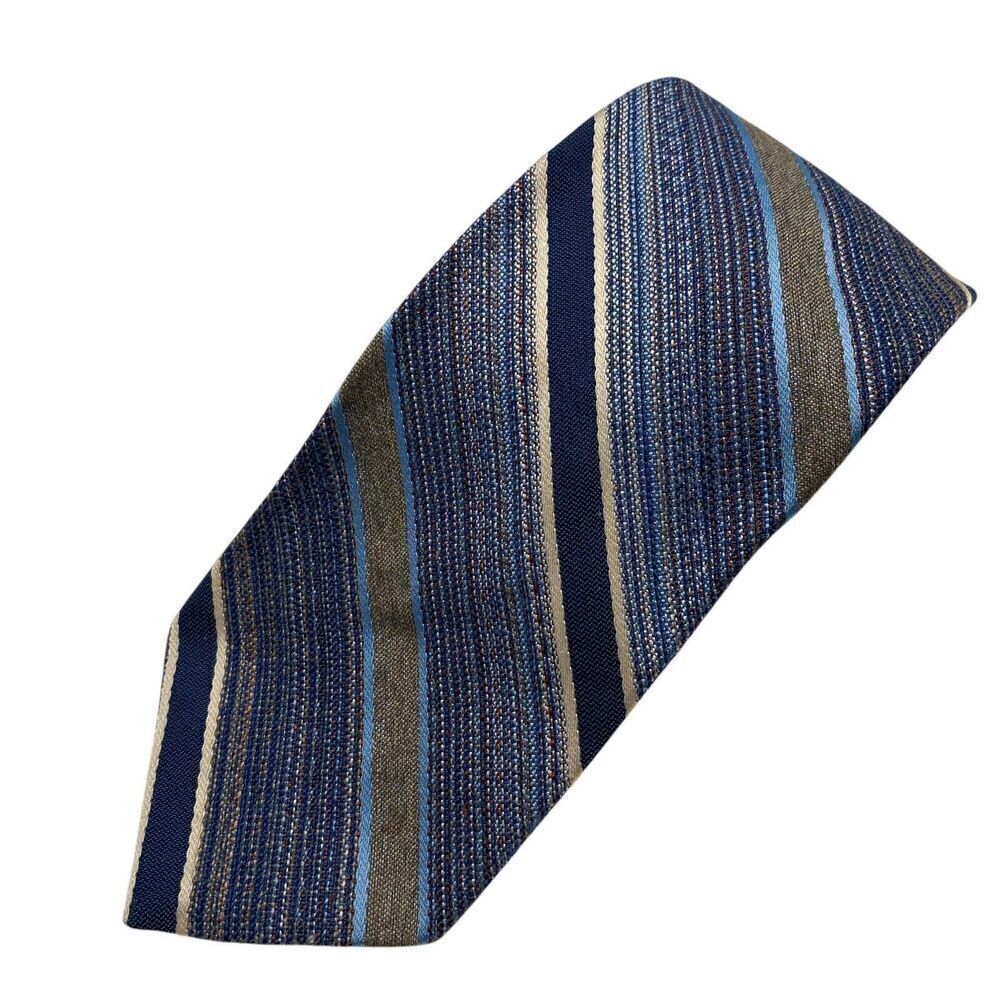 Vtg Prince Consort Gold Clasp Tie Necktie Polyester Blue Striped Classic Office